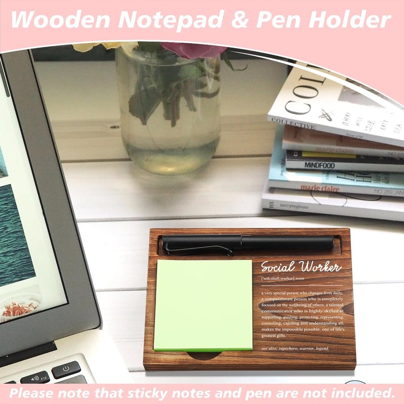 CINRLLA Social Worker Sticky Note Holder Wooden Notepad & Pen Holder 6.5" x 4.7" Sticky Note Pad Holder Dispenser for Desk Social Worker Definition Work Appreciation Gifts, NPA234 - Image 2